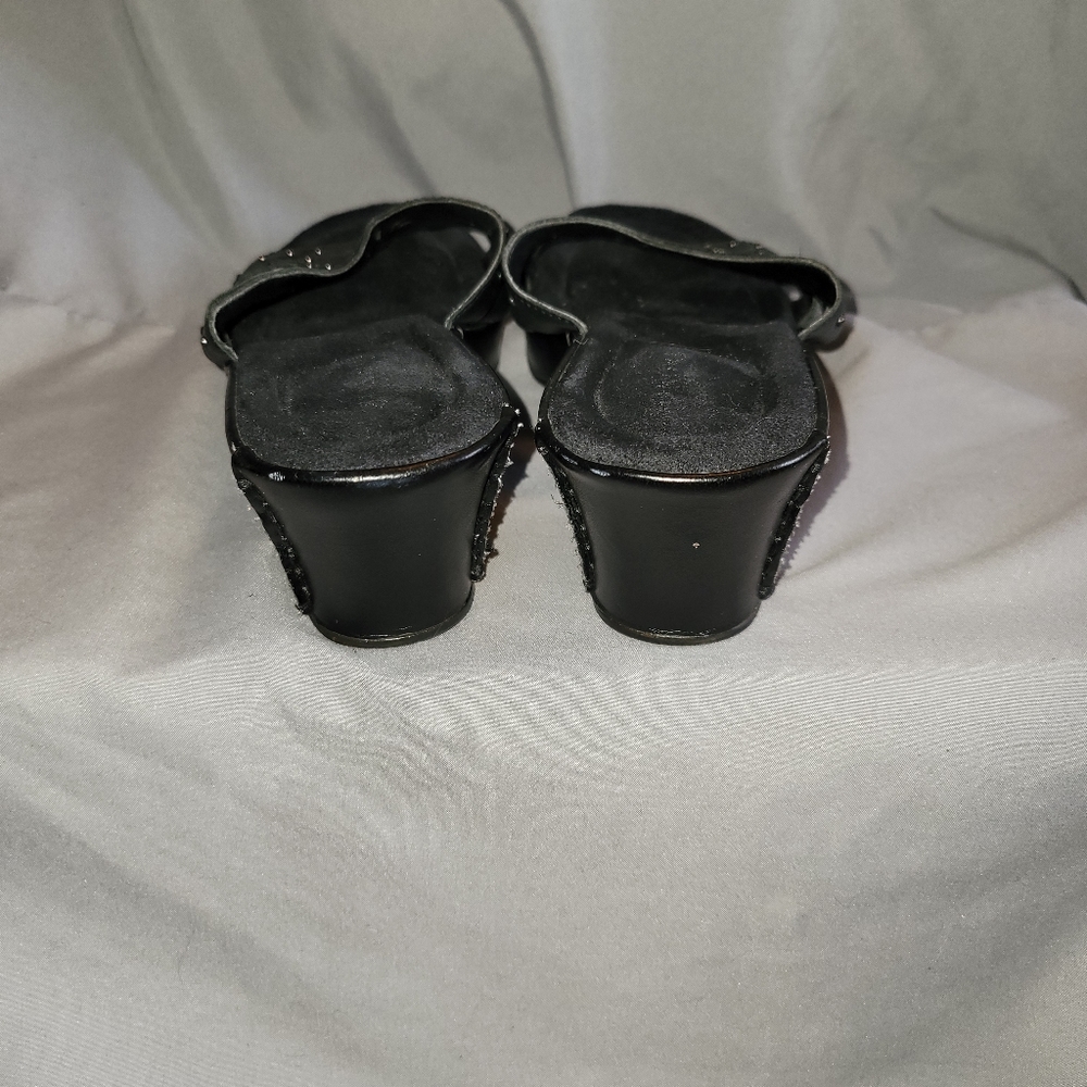 Leather Sandals 8M Black Slip On Shoes - Picture 2 of 5